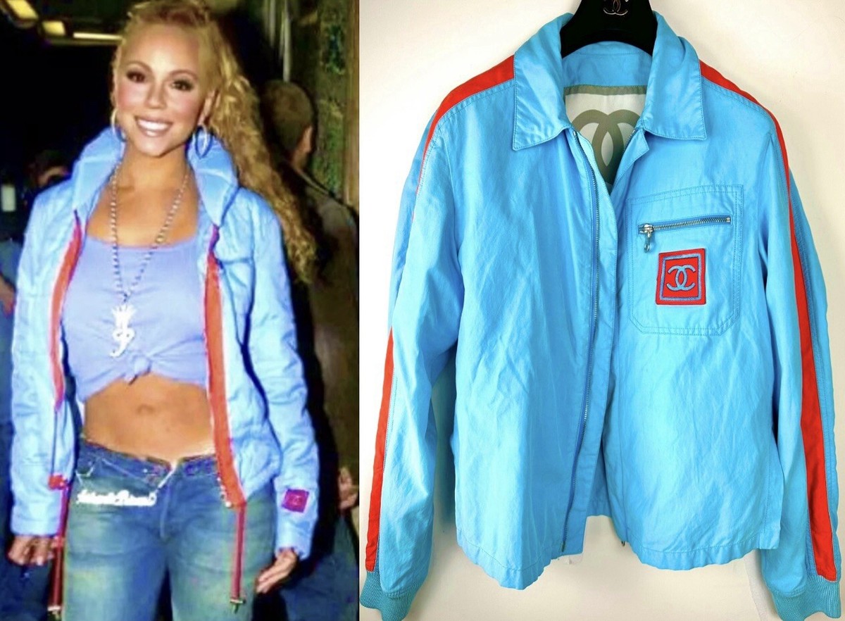 Chanel Vintage 2002 Blue CC Logo Bomber Jacket 36 38 40 4 6