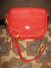 Tahari Soft Pebbled Leather Red Crossbody Messenger Purse Chain Link Gold $228