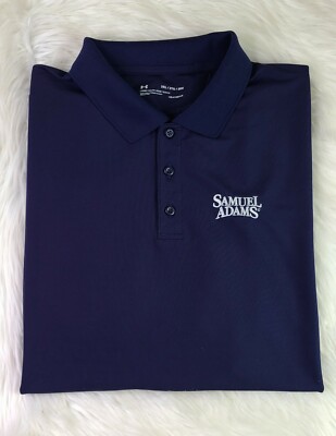 UNDER ARMOUR x SAM ADAMS BEER Logo (2XL)  Navy Blue Performance Mens Polo Shirt 