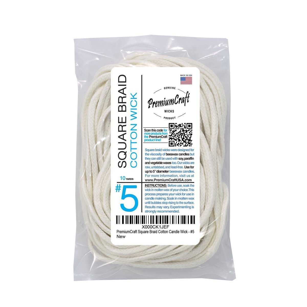 Square Braid Cotton Candle Wick #5