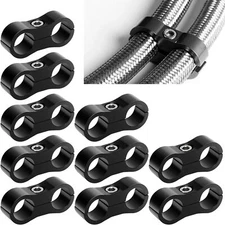 12Pcs 6AN Hose Separator Clamp For 3/8 Oil/Fuel Hose Line Black Aluminum Adapter