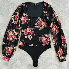 Lulus Bodysuit Womens M Black Floral Mesh Sheer Ls Y2k Style Going Out Coquette Lulus Bodysuit Womens M Black Floral Mesh Sheer Ls Y2k Style Going Out Coquette