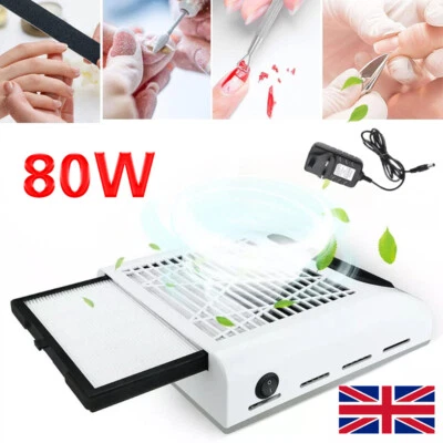 80W Nail Dust Collector Machine Nail Vacuum Dust Extractor Suction Fan UK Plug Y