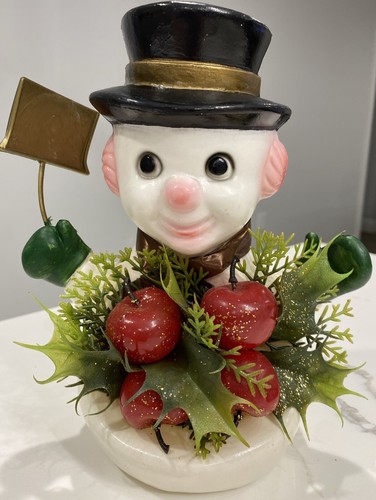 Vintage Florabelle Flowers NJ Snowman Blow Mold w/ Apples & Holly Hong Kong 8.5"