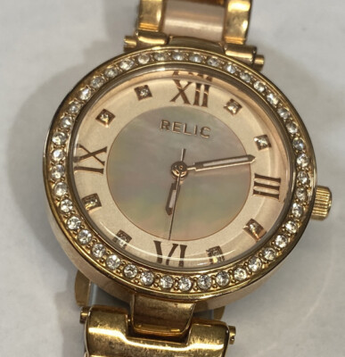 Relic By Fossil Womens Watch Sparkle Bezel Rose Gold Tone New Battery  Pretty