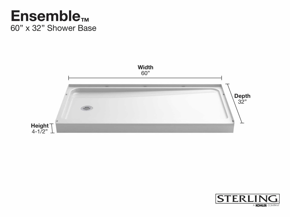 Sterling 72181110 White Ensemble 60" Shower Receptor With Left Hand