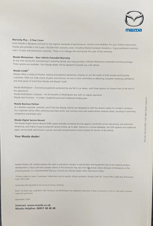 Mazda CX7 29 Page UK Sales Brochure November 2007 2.3 MZR DISI Turbo - Image 2 of 4