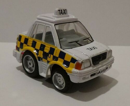 Weißes Taxi Cab schwarz gelb Schachbrett AM88 Modell Vintage Kunststoff Spielzeug Auto Retro - Bild 1 von 3