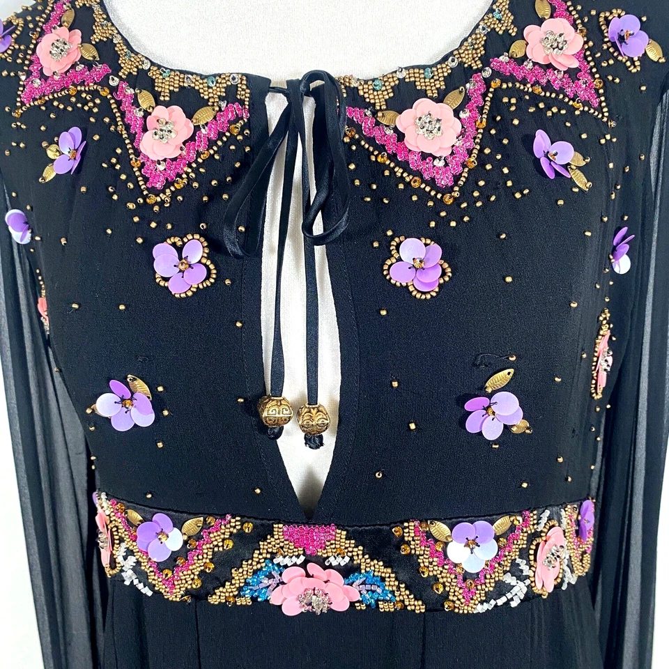 Matthew Williamson Silk Blk Embroidery Floral Dress Size 8 - Image 2 of 4