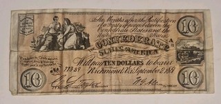 États Unis Billet États Confédérés 10 dollars 2 septembre 1861