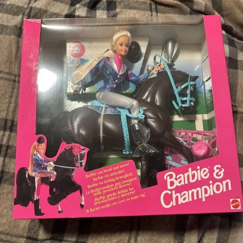 Vintage 1994 Barbie and Champion Horseback Riding Gift Set 13181 New In Box