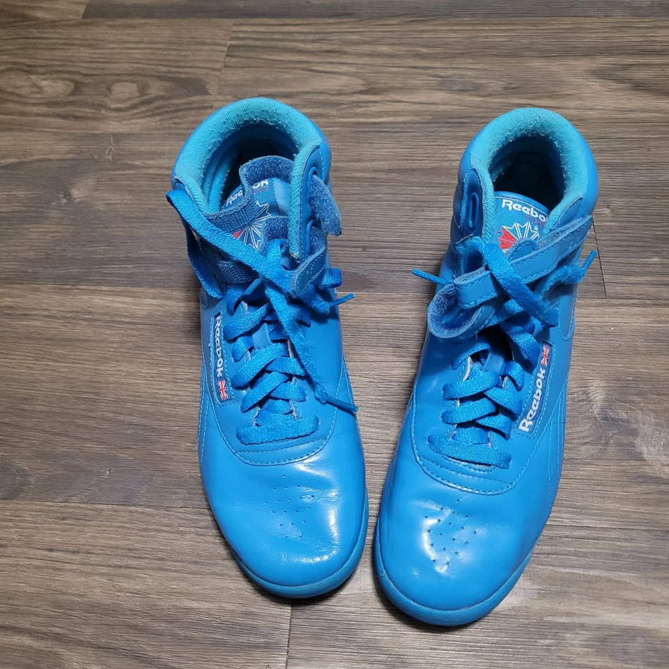 Vintage 80s Reebok Freestyle Hi Size 8 Blue Leather J02956 - Image 3 of 4
