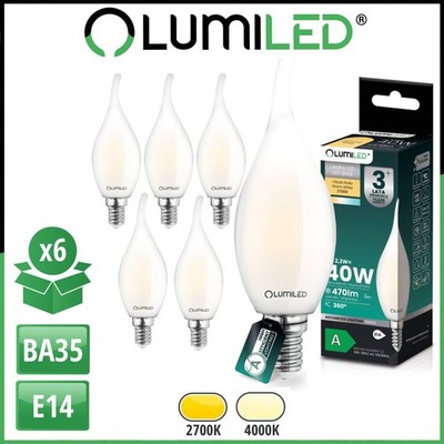 LUMILED 6x E14 LED Lampen BA35 Flammen 2,2W (40W) 470lm Warm/Neutral MILCHGLAS