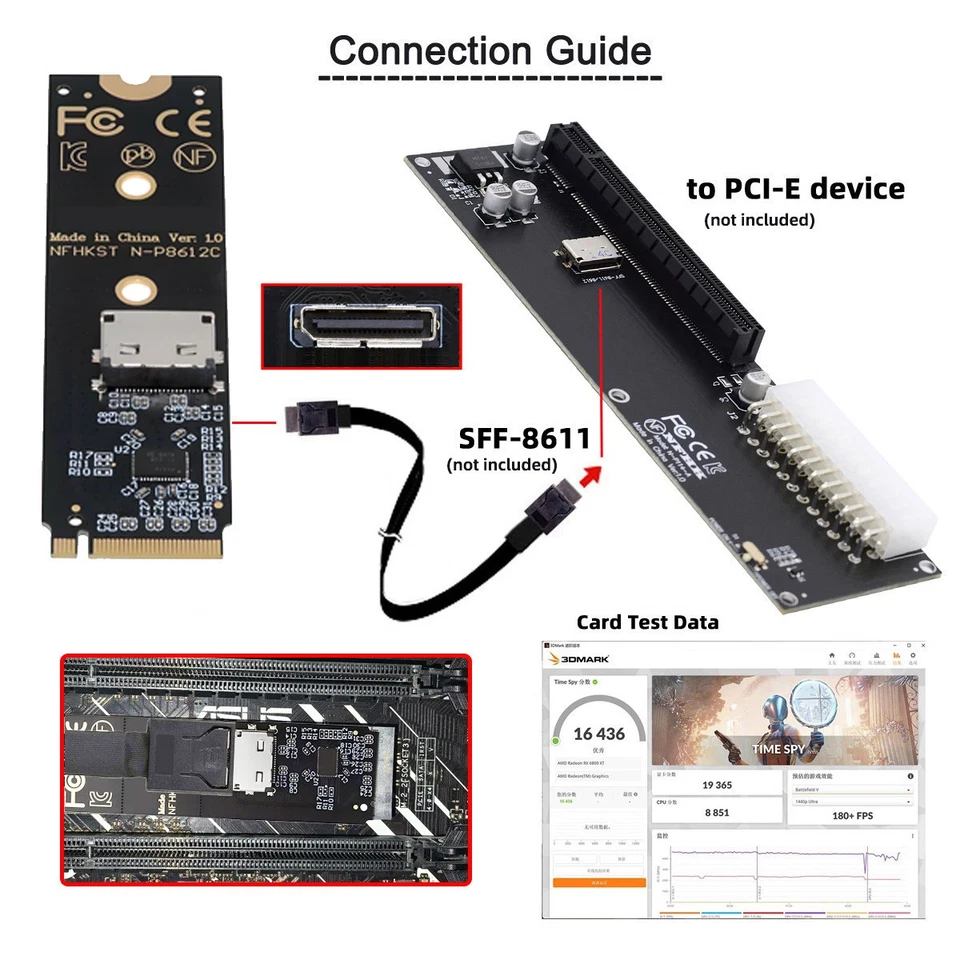 CY 2280 PCI-E4.0 M.2 NVME to SFF-8612 Host Adapter with Redriver for SSD eGPU - Image 4 of 4