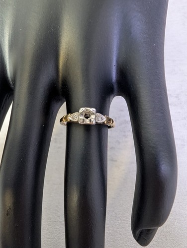 Vintage Art Deco 14K Yellow Gold Engagement Ring Semi Mount Setting 2 Diamonds