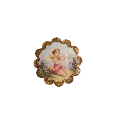 Alter Knopf - Emaille bemalt - Engel - 22 mm - 19. Jh. - Cherub Emaille Button