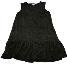 VOY Black V Neck Ruffle Hem Casual Mini Dress Size Medium Suede Feel