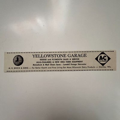 Yellowstone Garage MR Shock Stanley WI c1958 Chippewa County WI Ad TAJ6-H10