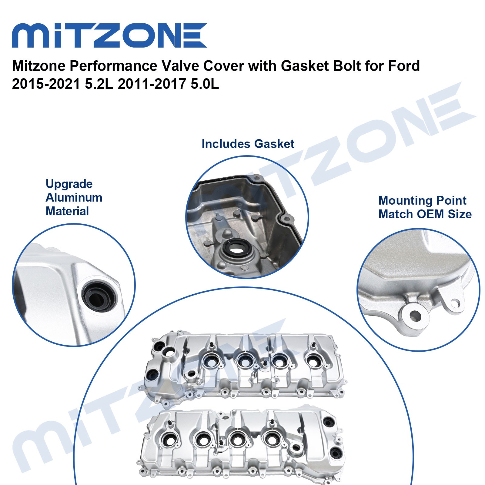 Mitzone Performance Valve Cover with Gasket Bolt for Ford 15-21 5.2L 11-17 5.0L