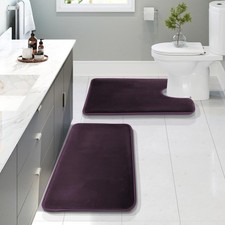 2 Piece Bathroom Rugs, Velvet Memory Foam Bath Mat Set, Non-Slip Bath Rugs, M...
