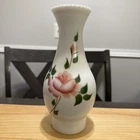 Vintage Opal-White Milk-Glass Beaded-Edge Hurricane-Lamp-Chimney Floral Graphics