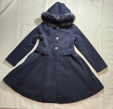 Rothschild Girls' Princess PeaCoat Faux Fur Collar Navy Blue Sz: M 10-12 Regal