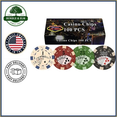 Straight Flush Poker Chips 11.5g Set of 100 in Colorful Gift Packaging