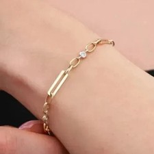1.50Ct Round Lab Created Diam Paperclip Chain Bracelet 14K Yellow Gold Plated 7"