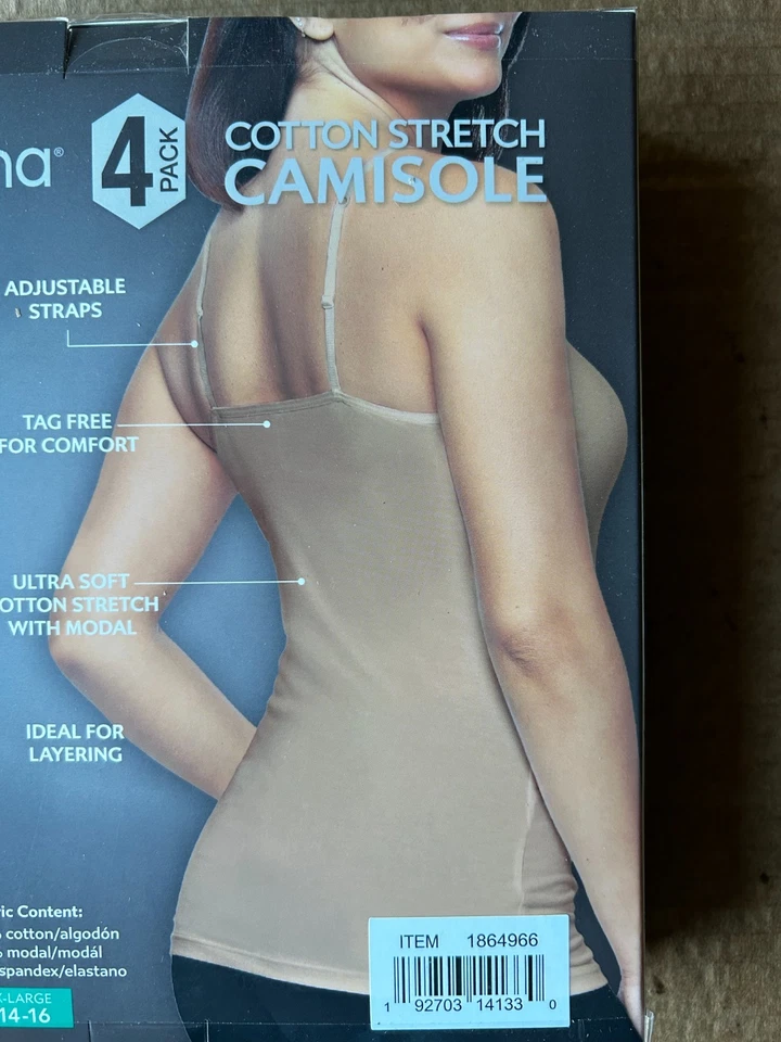 Felina Women's Camisole 4-pack Cotton Stretch Size XL - Image 2 of 4