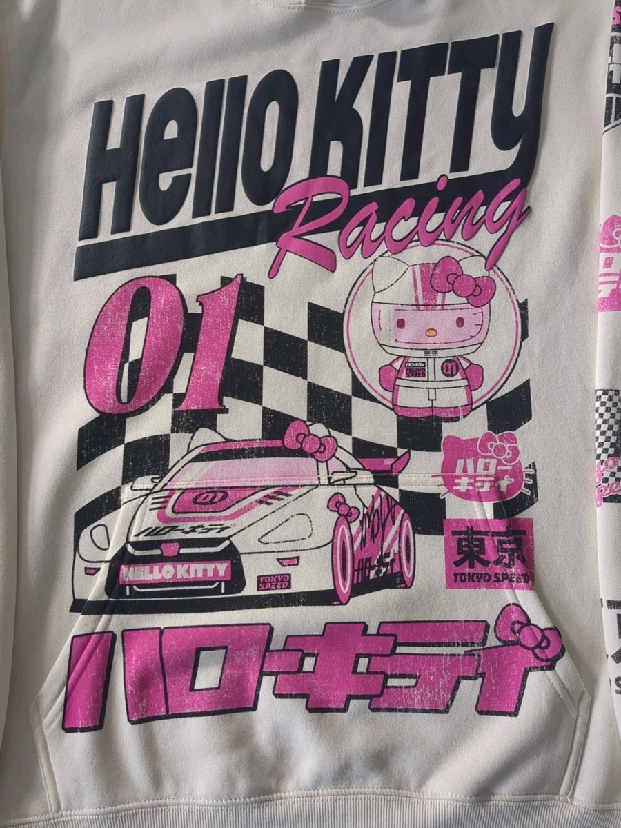 Hello Kitty Tokyo Speed Racing Mens White Hoodie Sweatshirt size
