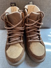 UGG Kids Waterproof Leather Boots Brown Lace Up Side Zip Youth Size 2