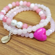 Ladies Stretchy Bracelets, Set of Three, Pink Ladies Stretchy Bracelets