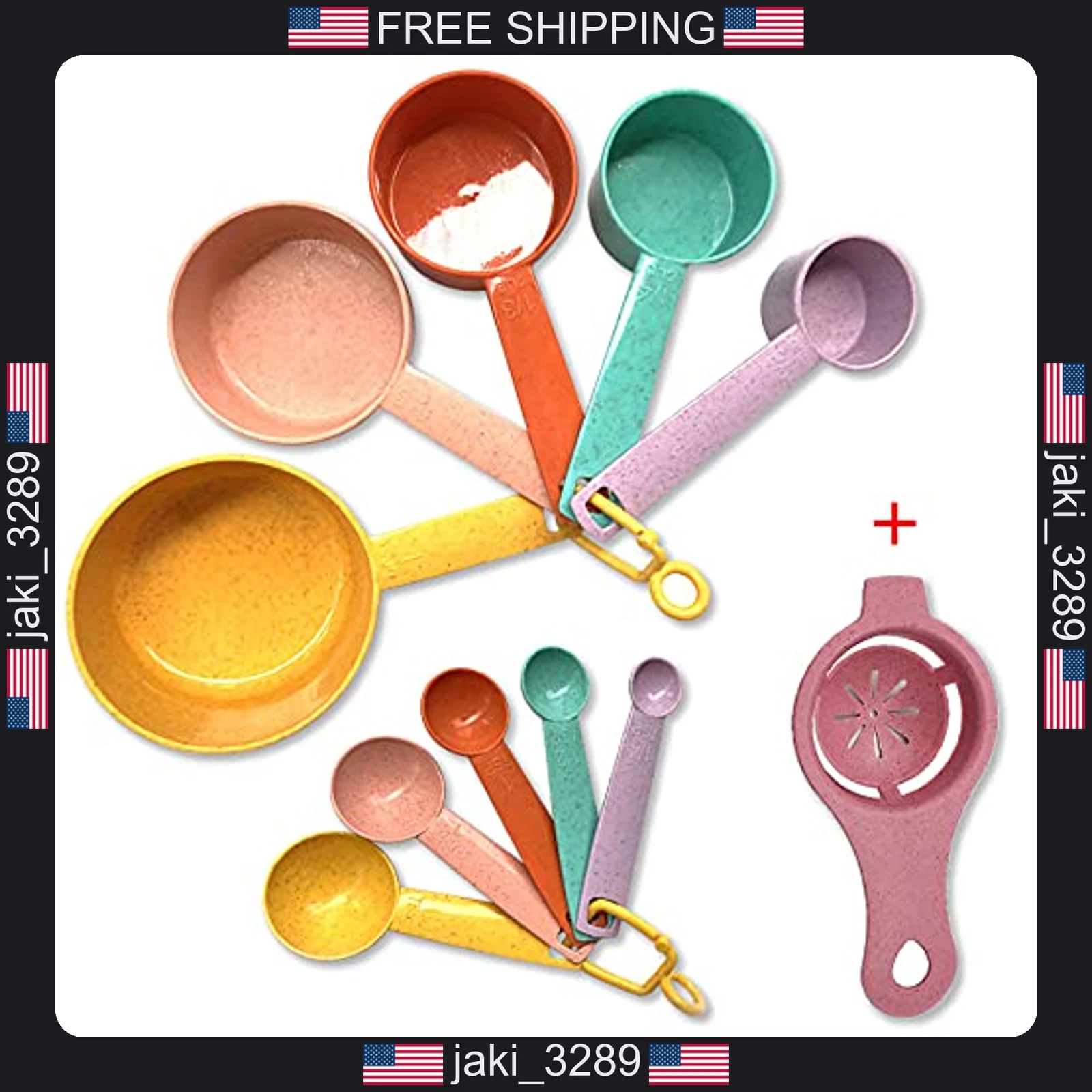 Plastic Measuring Cups and Spoons Set - 10 Pcs Colorful Kitchen Measuring Tool,