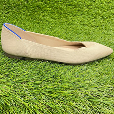 Rothy's The Point Womens Size 7 Beige Blue Casual Classic Slip On Ballet Flats
