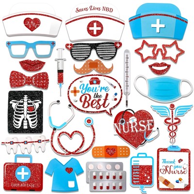 25pcs Thank You Nurses Photo Booth Props, Nurse Appreciation Week Party Suppl...