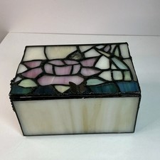 Vintage Stained Glass Style Flower Trinket Jewelry Keepsake Box 5  