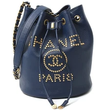 Chanel Bag Deauville Chain Shoulder Drawstring Navy AS1045 810276