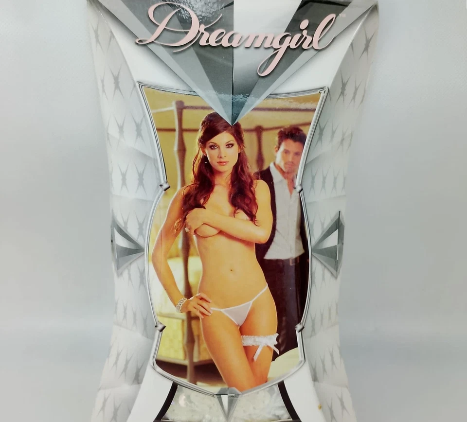 Dreamgirl 4895 One Size Knit Chiffon thong beaded applique w garter white DG4895 - Image 4 of 4