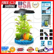 AquaView 3-Gallon 360 Aquarium with LED Lighting 7 Color Choices and Power Fi...