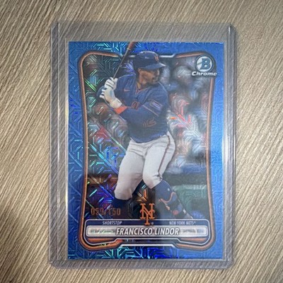 Topps 2025 Bowman Chrome Francisco Lindor #17 Blue Mega 030/150 Mets