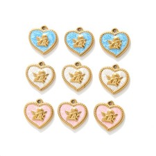 10pcs/lot Stainless Steel Enamel Angel Heart Pendant Diy Necklace Charms