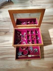 Vtg Jewelry Box With  Costume Rings, Necklaces,  Earings, Watches, Bracelets