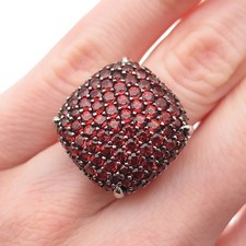 925 Sterling Silver Real Round-Cut Red Garnet Cushion Ring Size 5