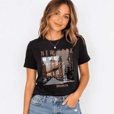 Women Brooklyn Bridge New York City Graphic T-Shirt NYC Travel Casual Tee Top