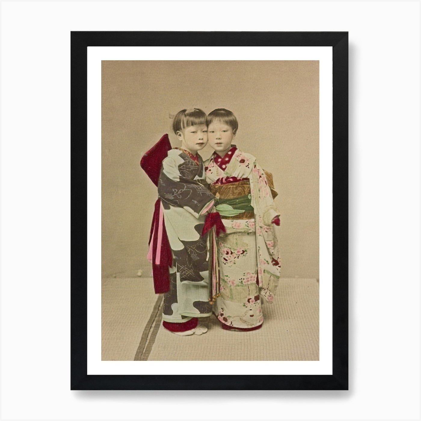 Two Children In Traditional Japanes Framed Wall Art Poster Canvas Print