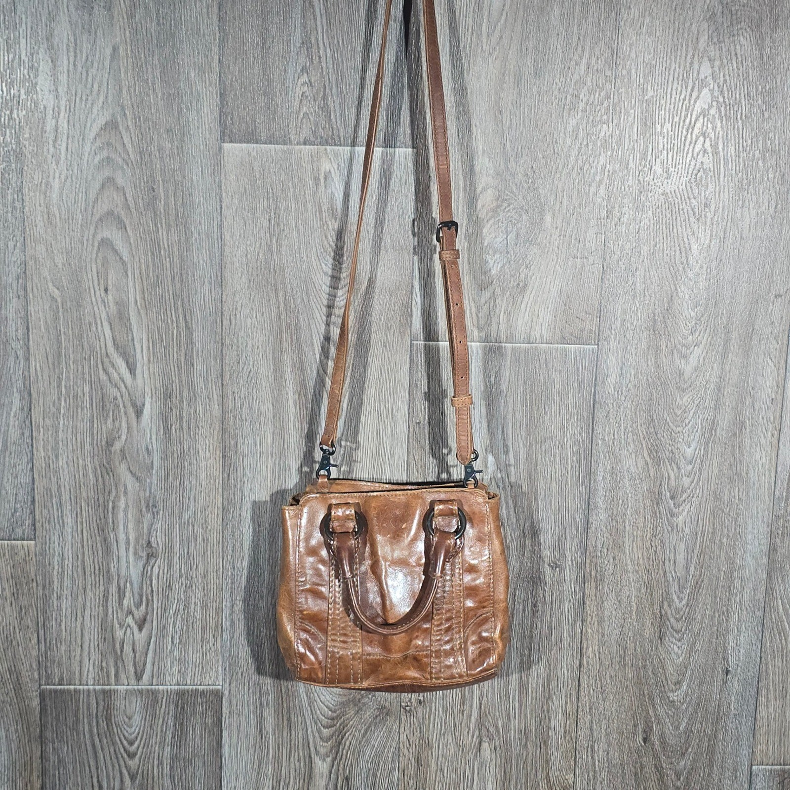 FRYE Melissa Mini Tote Leather Crossbody Bag Cognac Brown Satchel 8.75