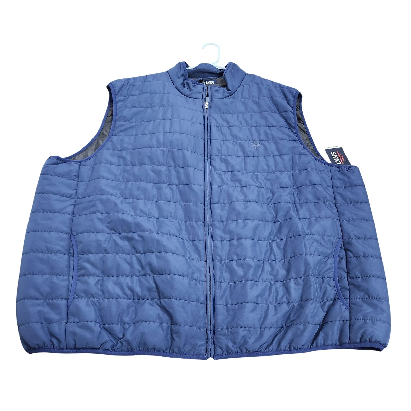 Chaps Vest Mens Big 4X Blue Packable Quilted Full Zip Padded Travel Easy