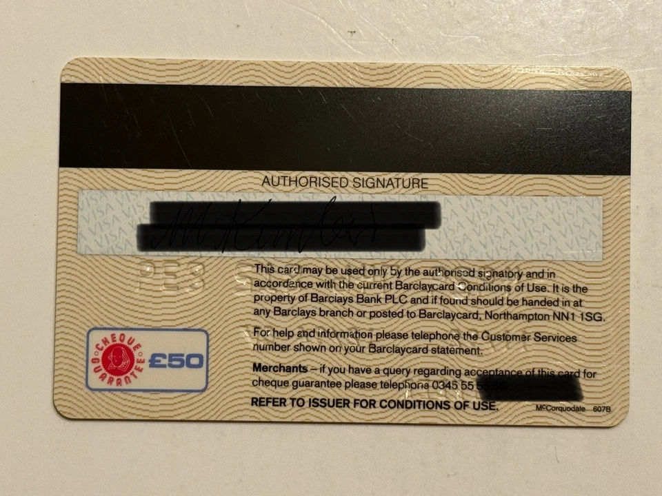 Tarjeta de crédito Barclaycard Barclays Bank UK Cheque Garantía expiró en 1994 Foto 3 de 3