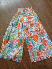 True Destinations Womens Rayon Palazzo Pants X Small Tropical Wide Leg Resort