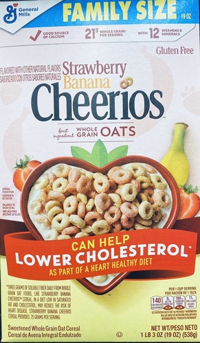 CHEERIOS FAMILY SIZE ERDBEERBANANE Vollkorn Hafer Müsli 19 oz - Bild 1 von 2